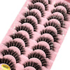 Un plateau rose de kits d'extensions de faux cils mink en 3D, montrant divers styles et longueurs.