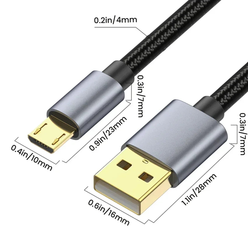 Nahaufnahme eines schwarzen USB-Verlängerungskabels mit goldenen Steckern und verschiedenen Abmessungen.