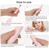 Instructions showing how to use a rechargeable electric toothbrush, including installing the head and turning it on and off.