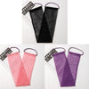 Three exfoliating African net body scrub sponges in black, pink, and purple are displayed against a white background.