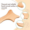 A light-colored beech wood gua sha roller is shown with close-ups highlighting its smooth surface.