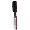 A black professional beard styling brush with a colorful, patterned handle.