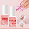 A set of Antald Pro's Choice Glue for brush-on glitter nails shown with application examples on a hand.