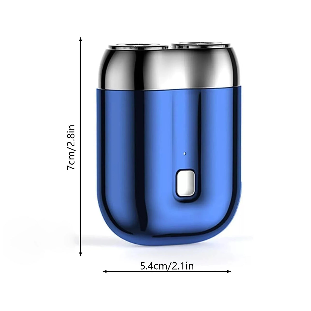 A sleek, blue and silver cordless electric razor shaver shown in a side profile view.