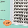 A display of 3D wispy eyelash clusters in various lengths (12mm, 14mm, 16mm) for DIY extensions.