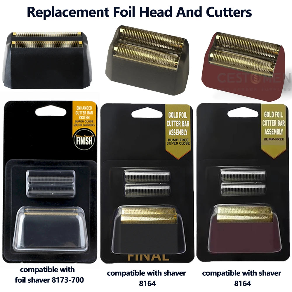 Replacement foil head and cutters for shavers, including gold and silver blades.