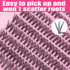 Gros plan d'un ensemble d'ongles à cils DIY, avec de fines cils foncés sur fond rose.