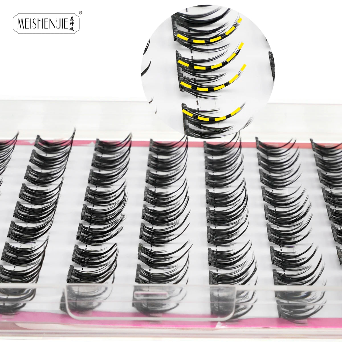 Exhibición de pestañas en cluster autoadhesivas en varios estilos y longitudes para aplicación de maquillaje DIY.
