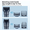Matching limit comb set showing various sizes of combs for easy trimming of desired hairstyle.