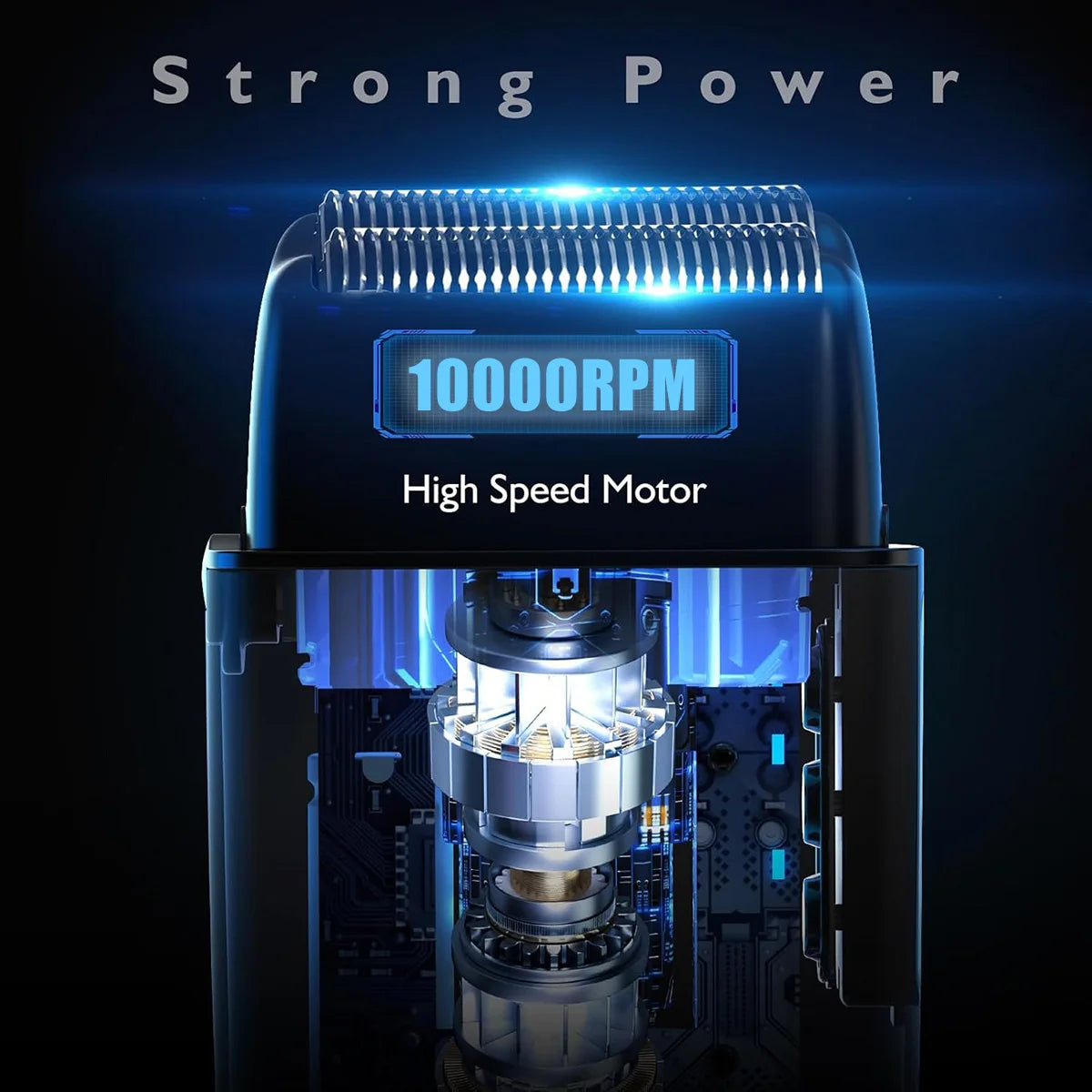 Close-up of a high-speed motor component for a professional multi-function hair grooming kit featuring a 10000 RPM rating.