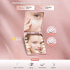 Miroir compact avec lumière, démontrant son utilisation pour le maquillage et diverses options de charge.