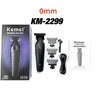 A Kemei KM-2299 professional cordless electric hair clipper and its accessories are displayed on a white background.
