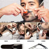 A collection of various razors including a trimmer, straight razor, and shavers shown in close-up shots.