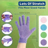 Gants de gommage corporel pour peaux, violet, conçus pour s'adapter à la plupart des tailles de mains.