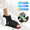 Black cordless heated foot and ankle massager with air compression shown on a person's foot.
