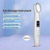 A white eye massage instrument wand with various massage functions displayed on a light blue background.