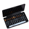 Estuche negro con un set de 12 pinceles intercambiables para arte de uñas de varios colores.