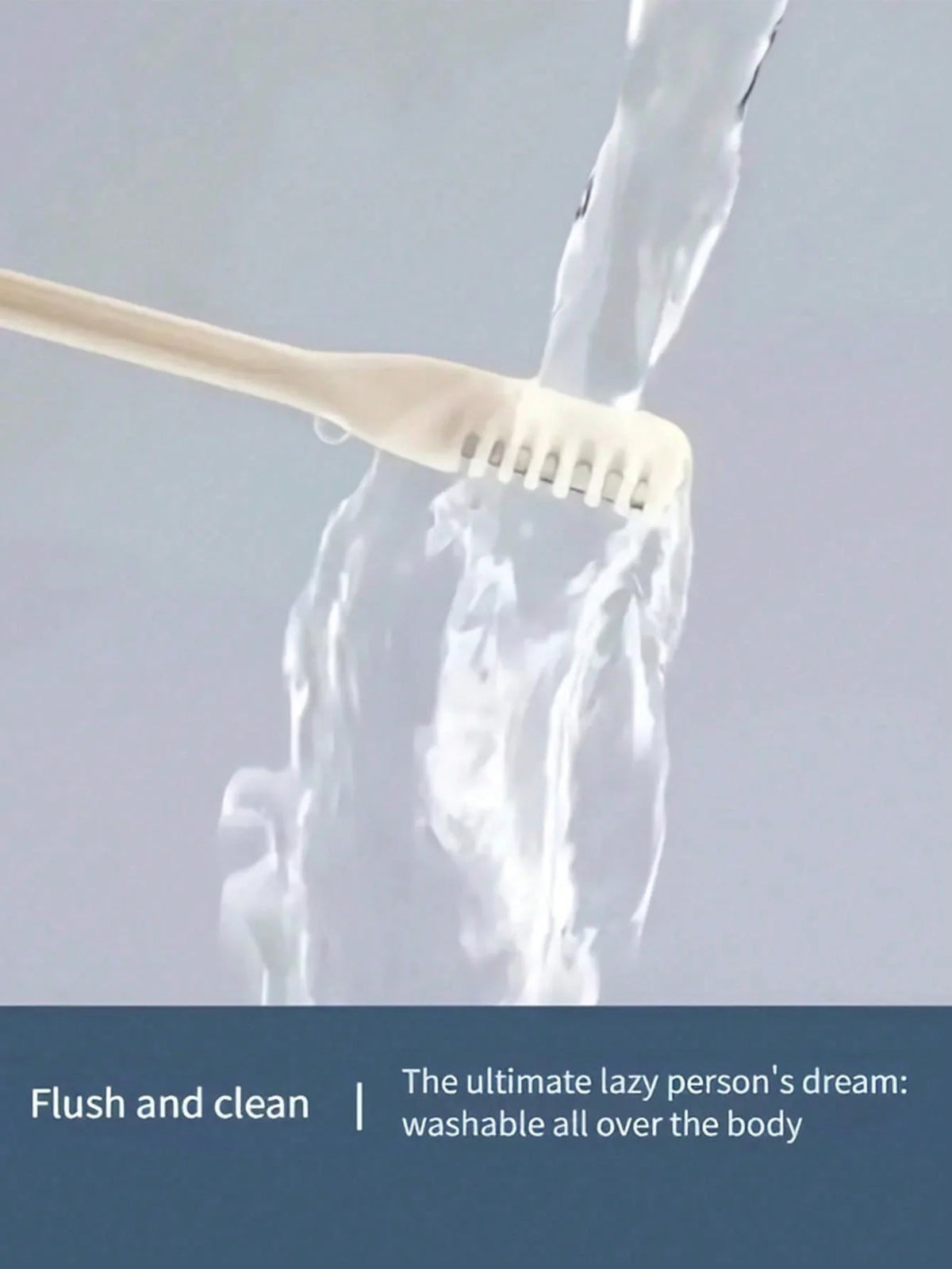 A close-up of a white double-headed manual nose hair trimmer being used to flush and clean the body.