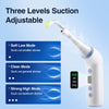 A white suction tool for removing stones, demonstrating three adjustable suction levels: Soft Low, Clean, and Strong High.