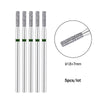 A set of five silver diamond nail drill bits, each 1.8x7mm, packaged for professional manicures.