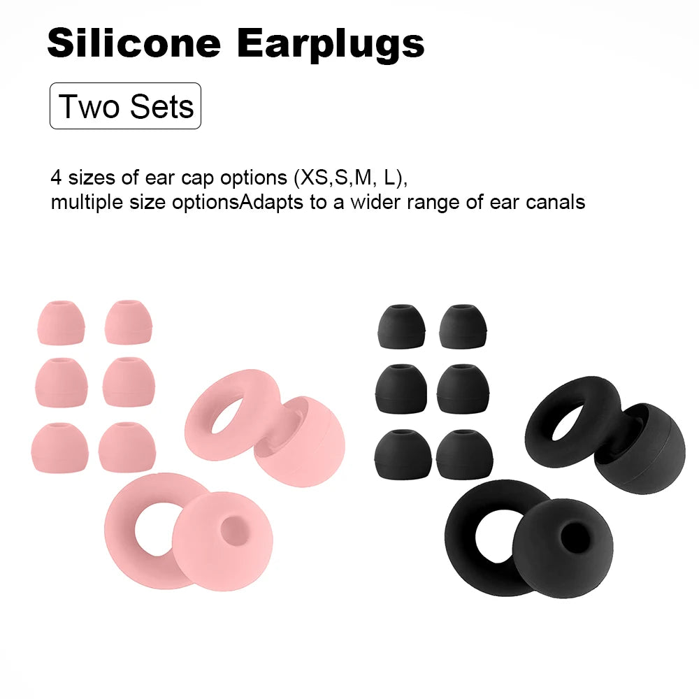 Collection d'embouteilleurs en silicone rose et noir de différentes tailles, avec des bouchons et des anneaux.