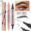 A set of QIC 2in pen eyeliner and eyebrow pencils in pink and black, showing various tips and application.