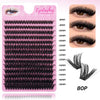 A set of black eyelash extensions in various lengths from 8mm to 16mm displayed on a pink packaging card.