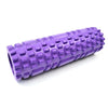 A purple fitness foam roller for muscle recovery is shown diagonally on a white background.
