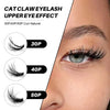 Close-up of an eye showing different lash effects: 30P, 40P, and 50P curl natural lashes.
