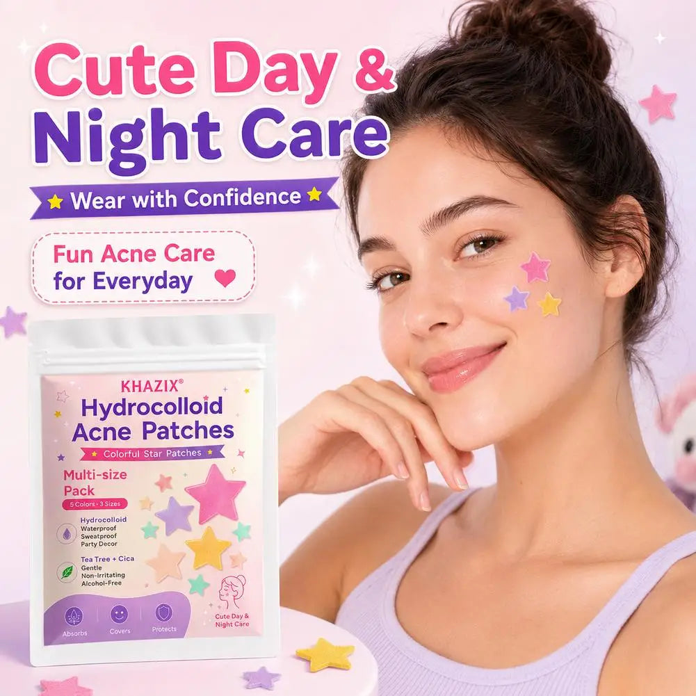 A woman applies multi-size hydrocolloid acne patches for daily use.