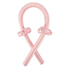 A pink satin heatless curling set shaped like an 'X' with decorative bows.