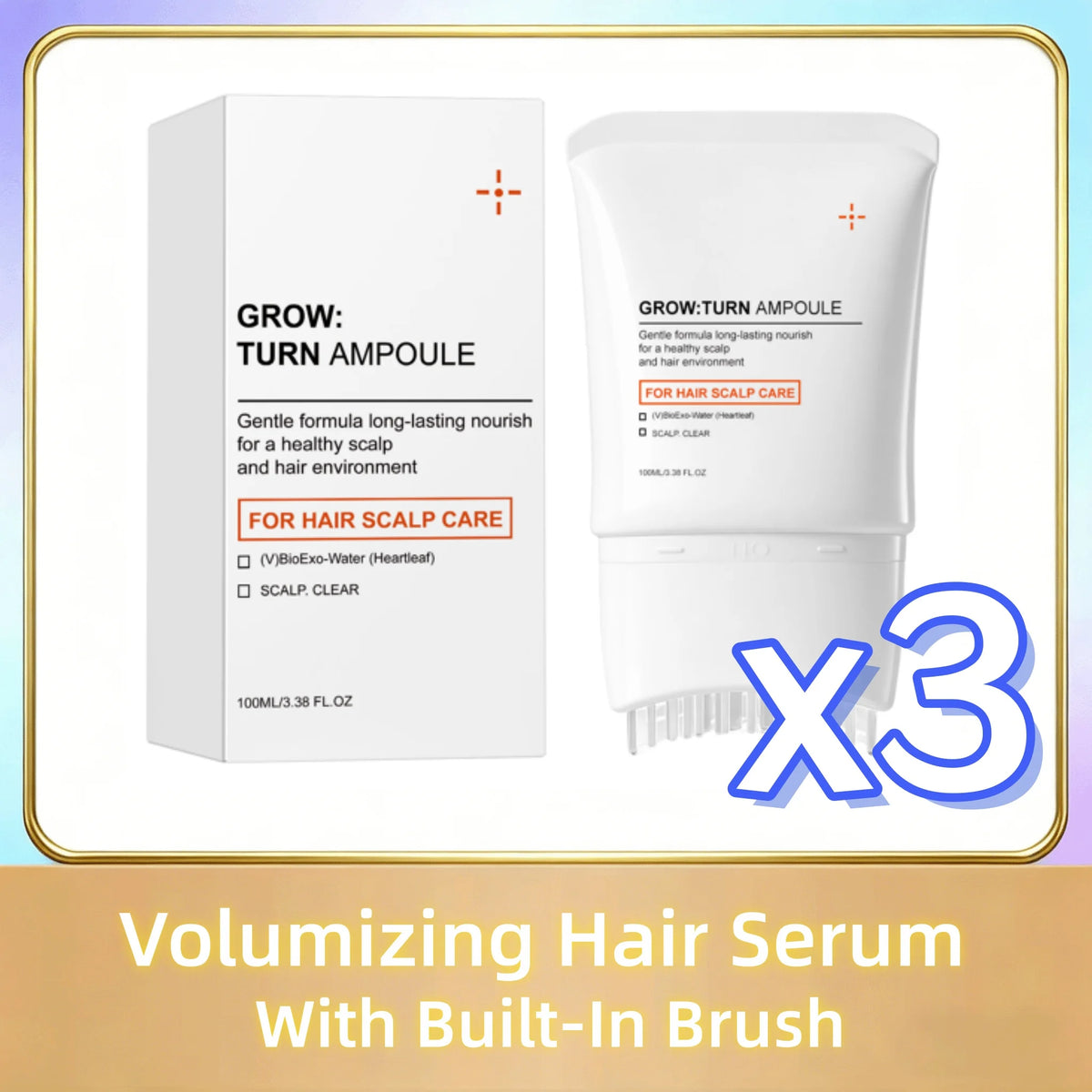 Tres botellas de sérum para el cabello Grow Turn Ampoule con cepillo integrado para el cuidado del cuero cabelludo
