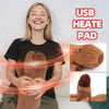 A young woman holds a brown plush toy heating pad, demonstrating the USB heat pad for muscle relief.