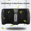 Black heated shiatsu foot massager with power buttons shown against a white background.