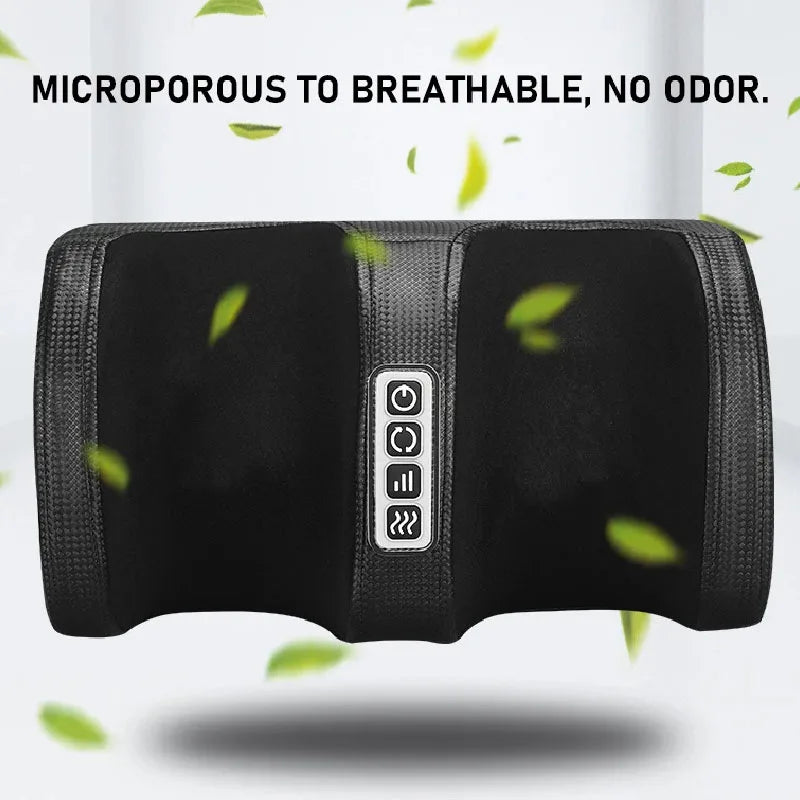 Black heated shiatsu foot massager with power buttons shown against a white background.