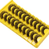 A yellow plastic strip containing numerous false eyelashes with a natural wispy D-curve look.