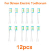 Twelve replacement brush heads for an Ocean electric toothbrush are displayed.