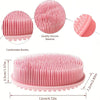 Brosse à douche en silicone rose double face montrant les poils et les dimensions