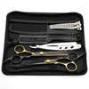 A black case containing professional stainless steel hair cutting scissors and combs.