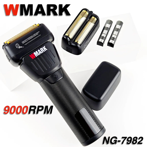 Black WMARK professional rotary hair trimmer NG-7982 with 9000 RPM motor and attachments