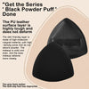 A black triangular cosmetic foundation puff brush is shown against a light background.