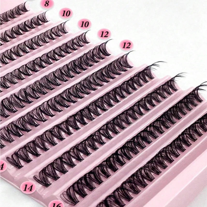 Un ensemble en plastique rose de clusters de cils fins DIY avec des composants numérotés.