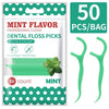 A package of 50 professional clean mint flavor dental floss picks and toothpicks.