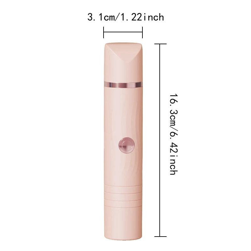 Lange, rosa Dual-Kopf-Elektrohaarschere mit Maßen 3cm/1,22 Zoll und 16,3cm/6,42 Zoll.