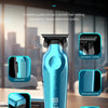 Blassblaue professionelle Haarschere mit Keramikcutter, Elektroplattierung und LCD-Display.