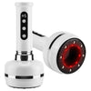 A white massage tool with a light panel and a round therapeutic head.