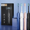 A set of sonic electric toothbrushes in various colors, including black, blue, white, and pink, displayed in a box.