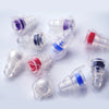 Several silicone earplugs in various colors including purple, blue, and red are shown with their storage cases.