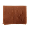 A rectangular brown reusable exfoliating bath sponge washcloth made of a porous mesh material.