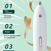 A white electric shaver and trimmer is shown with gold accents, demonstrating ease of use for eyebrow shaping.